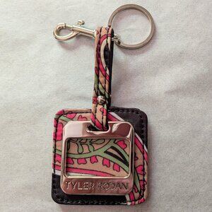 Tyler Rodan pink floral print fabric & silver tone Keychain / Key Ring / Bag Fob